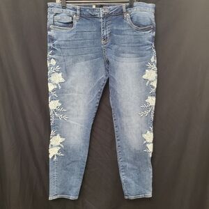 KUT From the Kloth Skinny Ankle Jeans Women’s 16 Floral Embroidered Medium Wash
